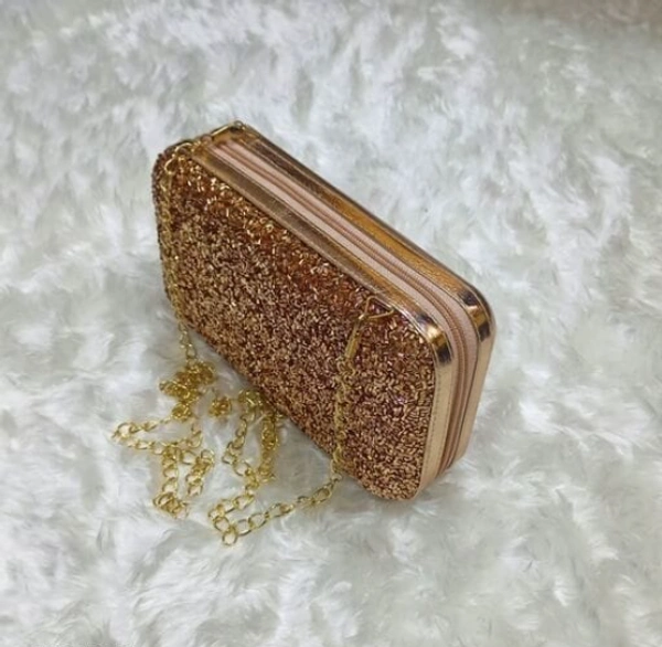 TRENDY Golden Embroidered Synthetic Clutch For Womens & Girls - Free Size, Golden, Synthetic, Pack of 1